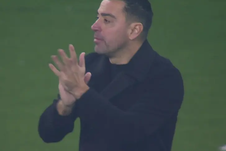 Xavi's reaction to seeing that Barcelona came back in the game vs Villarreal