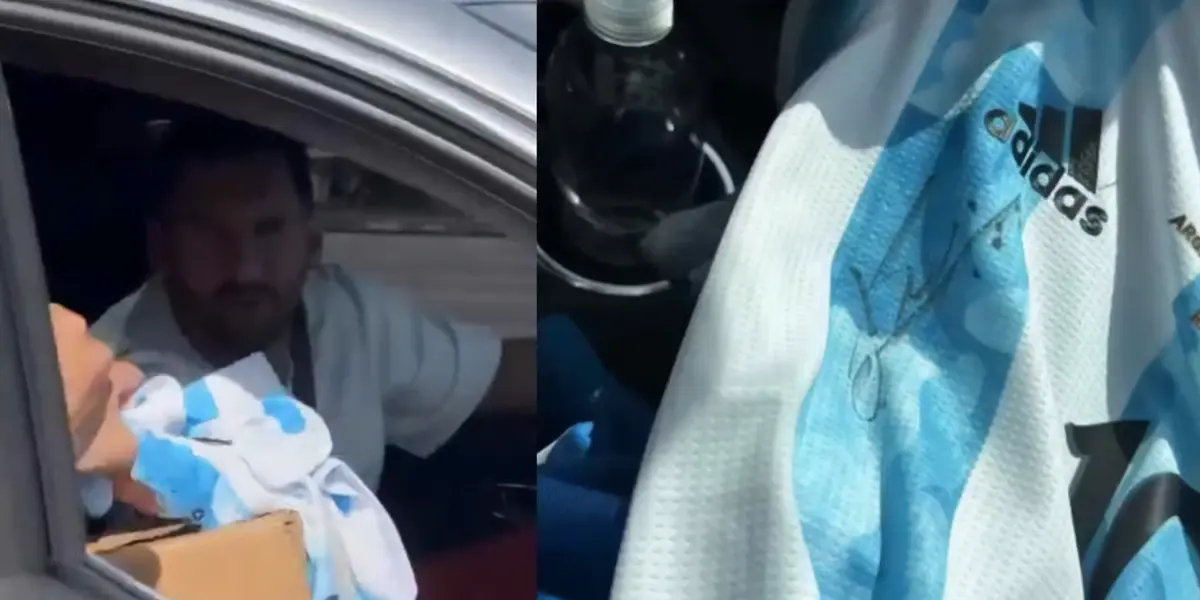 After being recognized as a fan at a traffic light, Messi agreed to sign his shirt in his own car.
