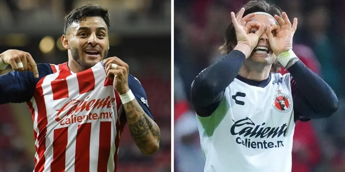 Alexis Vega with Chivas jersey and Montesino with Xolos jersey. 