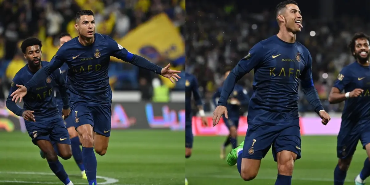 Cristiano Ronaldo celebrates his goals with Al Nassr as he scored a hat-trick in the first half.