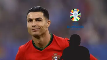 Cristiano Ronaldo smiles with a Portugal jersey on as a mystery legend is below the EURO 2024 logo. (Source: GOATTWORLD X)