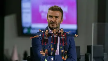 David Beckham watches an Inter Miami game while the MSN celebrate an FC Barcelona goal.