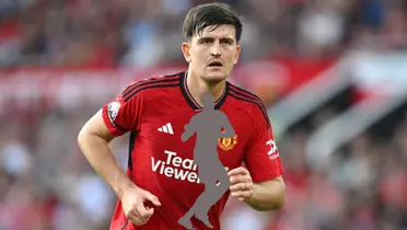 Harry Maguire concentrated while playing for Manchester United.