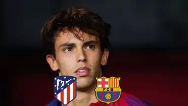 Joao Felix looks up in the FC Barcelona stadium.