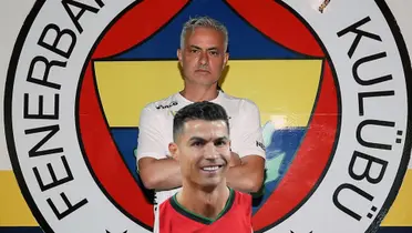 Jose Mourinho cross his arms together while Cristiano Ronaldo smiles with a Portugal jersey on. (Source: Jose Mourinho TV X, GOATTWORLD X)