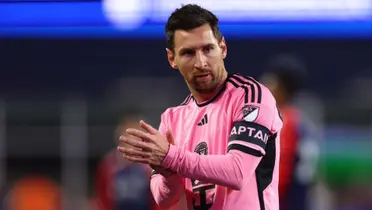 Lionel Messi clapping during the Inter Miami vs New England Revolution match.