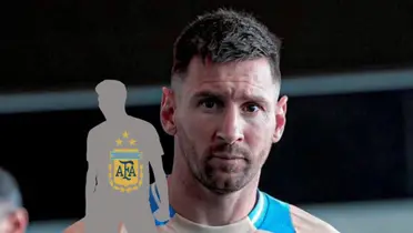 Lionel Messi looks serious while wearing the Argentina national team jersey and a mystery player has the Argentina national team badge on him.