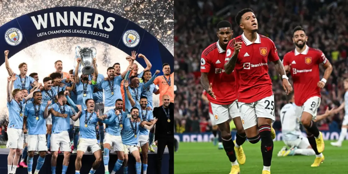 Manchester City won a treble including the Champions League while Man United was valued at a record high.