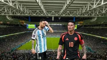 Messi with Argentina jersey, James Rodriguez with the Colombia jersey and the Hard Rock Stadium (Source: ESPN, Primicias)