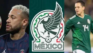 Neymar Jr with PSG jersey, the Mexico national team badge and Javier Hernández with Mexico jersey. 