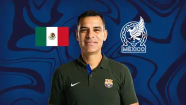Rafael Marquez wears an FC Barcelona shirt while the Mexican flag and the Mexico national team badge is next to him. (Source: FC Barcelona)