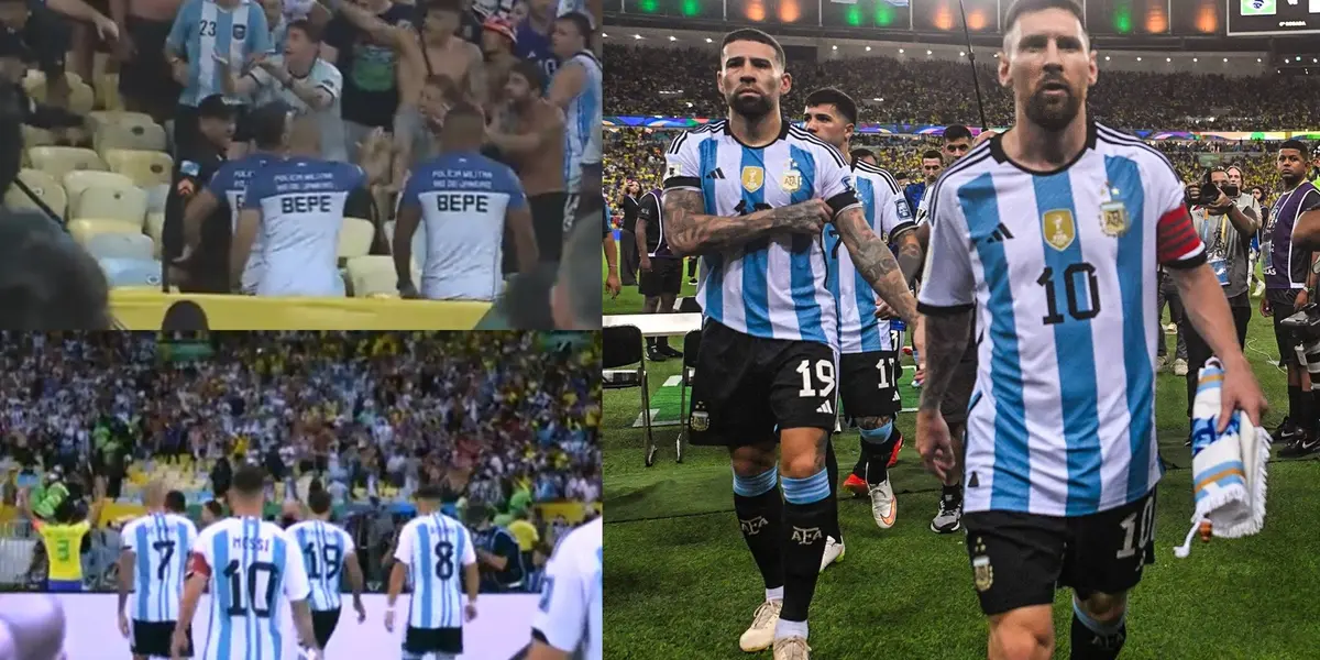 The photo in which he hits the Maracaná after the fight between Brazil and Argentina