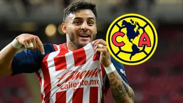Alexis Vega with the Chivas de Guadalajara jersey and the Club America badge.
