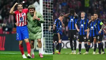 Antoine Griezmann insults an Inter Milan player during the penalty shootout yesterday.