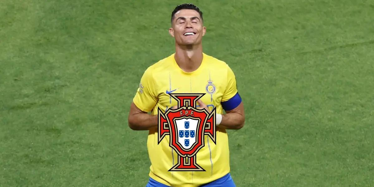 Cristiano Ronaldo celebrates his Al Nassr goal by doing the "sleep" celebration.