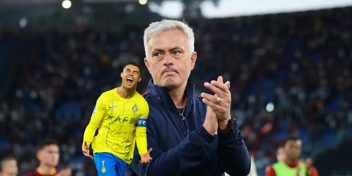 Cristiano Ronaldo screams with Al Nassr while Jose Mourinho claps to the Roma fans.