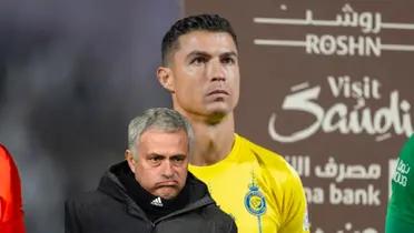 Cristiano Ronaldo serious as he prepares for an Al Hilal match and Jose Mourinho upset.