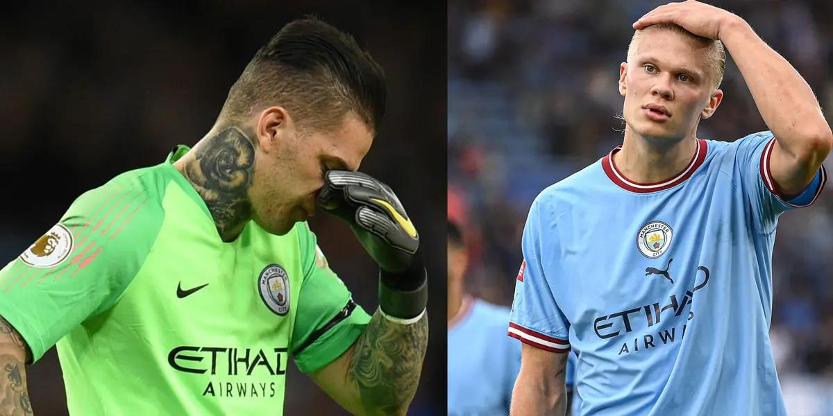 Erling Haaland and his curious reaction to Ederson´s surreal mistake.