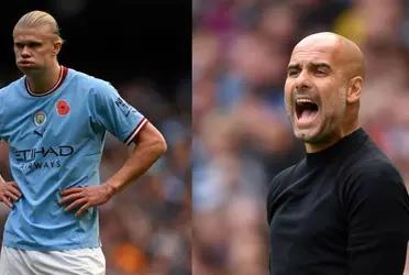 Erling Haaland was frustrated as he could not score passed Dibu Martinez.