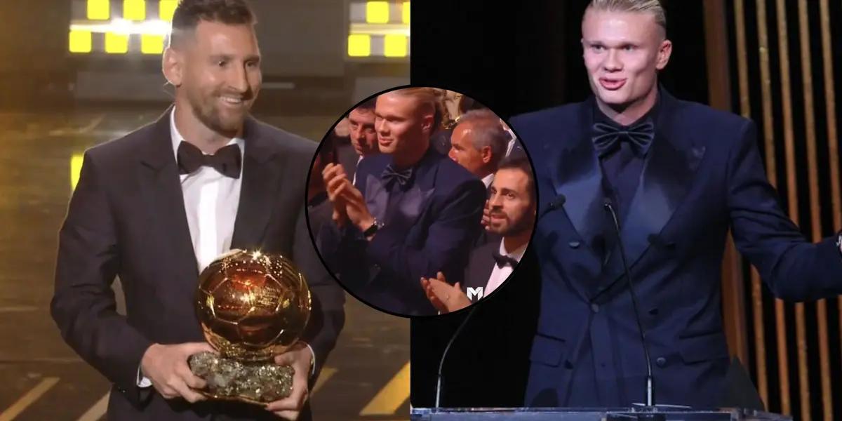 Erling Haaland's act when he saw that Messi was the winner of the 2023 Ballon d'Or