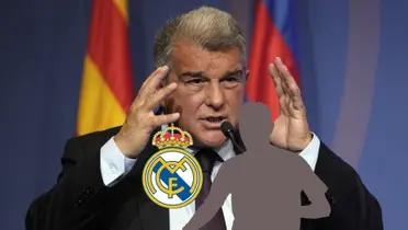 FC Barcelona president Joan Laporta furious during a press conference.