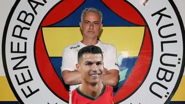 Jose Mourinho cross his arms together while Cristiano Ronaldo smiles with a Portugal jersey on. (Source: Jose Mourinho TV X, GOATTWORLD X)