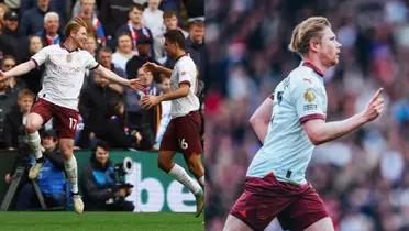 Kevin De Bruyne celebrates his two goals against Crystal Palace.