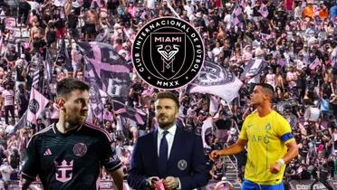 Lionel Messi looks at his teammates while David Beckham wears a suit. Cristiano Ronaldo looks on his right side.