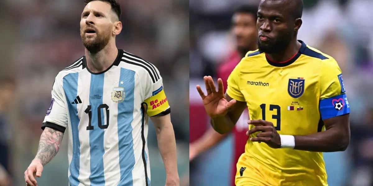 Lionel Messi looks tired while Enner Valencia tells his teammates to calm down.