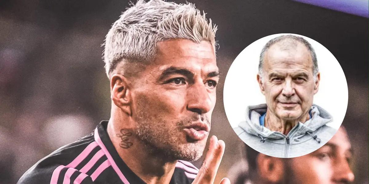 Luis Suárez y Bielsa. Foto: Redes de Luis Suárez y AUF.