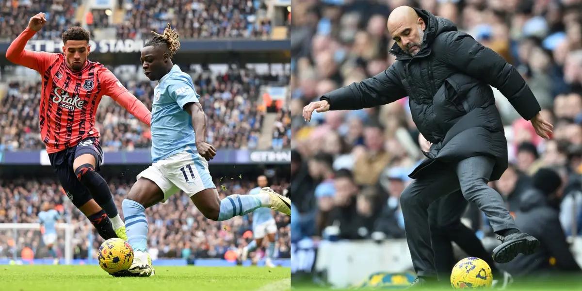 Manchester City and Everton currently drawing 0-0 at halftime.