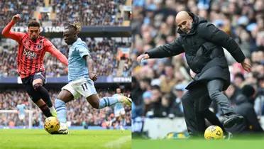 Manchester City and Everton currently drawing 0-0 at halftime.