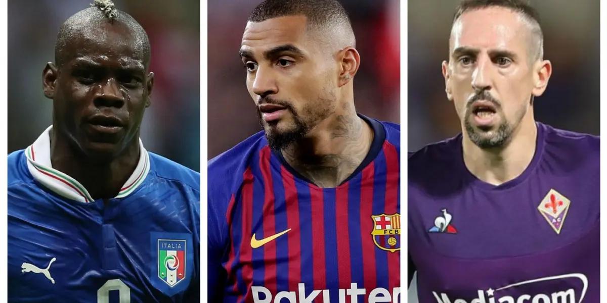 Mario Balotelli with Italy jersey, Kevin Prince Boateng with Barcelona jersey and Frank Ribery with Fiorentina jersey.