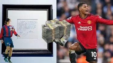 Messi's contract on a napkin has a starting price that is the same as Rashford's weekly wage.