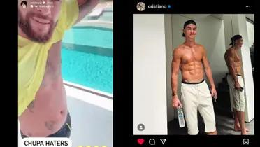 Neymar shuts the haters up calling him fat but Cristiano Ronaldo flexes his abs at nearly 39.