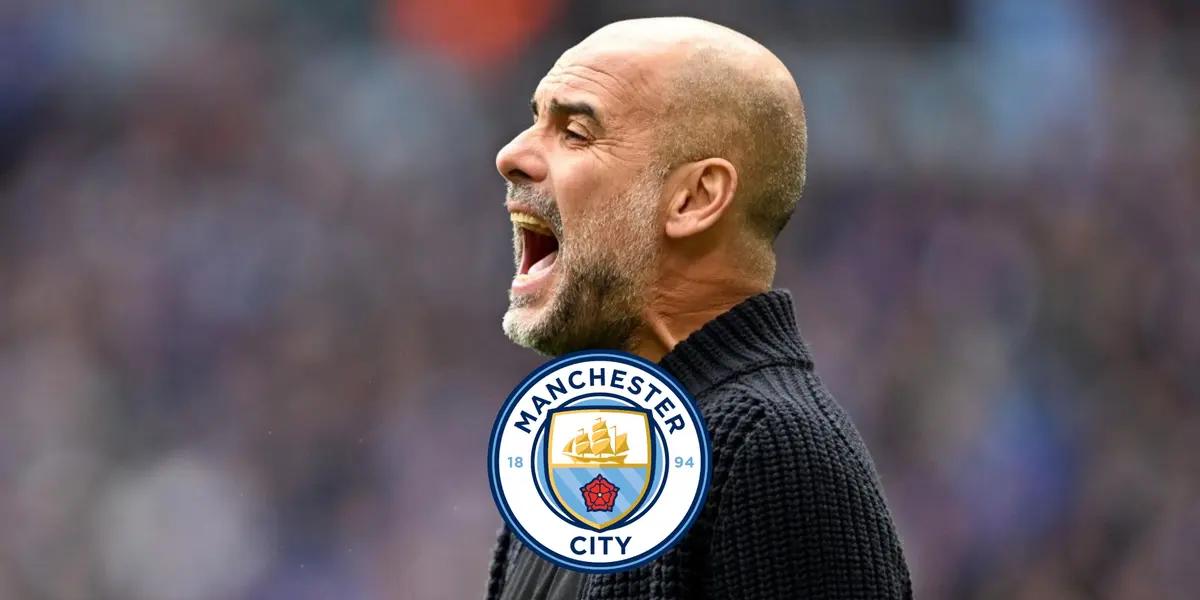 Pep Guardiola screams to his players during the Manchester City vs Chelsea game.
