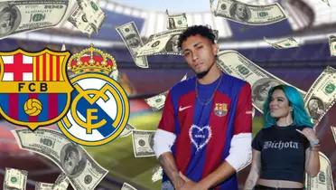 Raphina posing with Karol G's new FC Barcelona special edition shirt