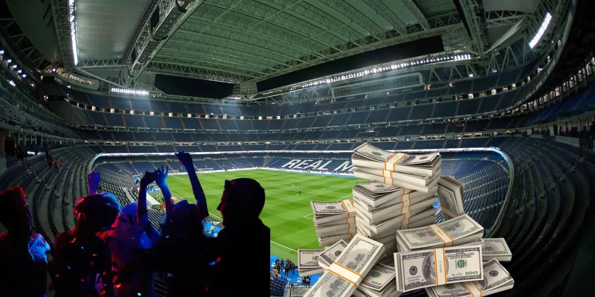 Real Madrid's stadium, the Santiago Bernabeu, has its roof closed.