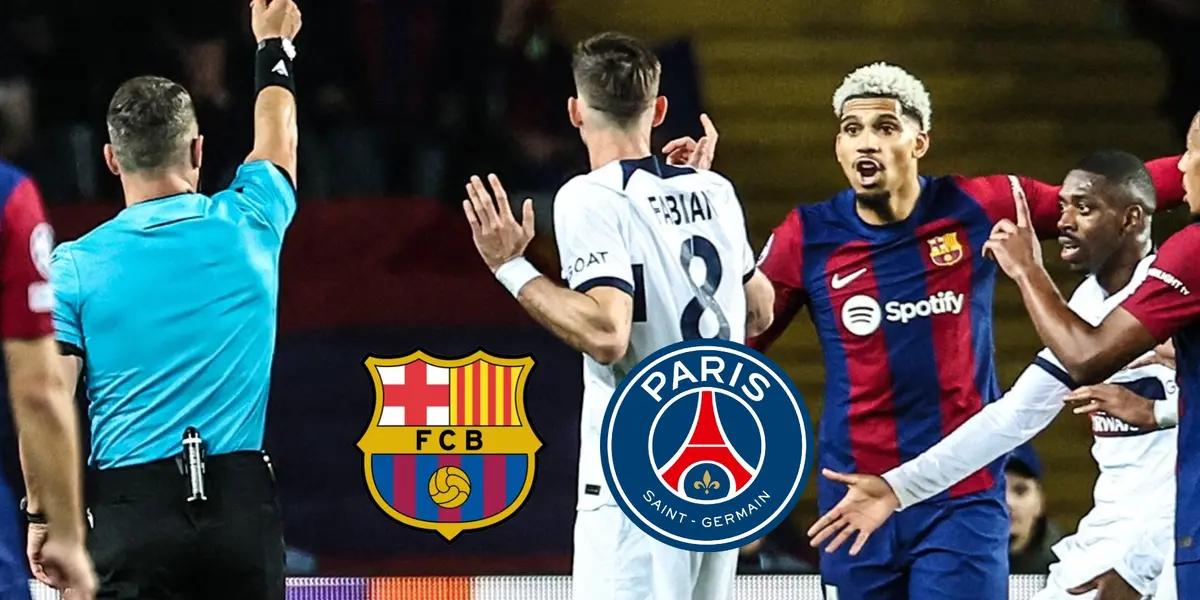 Ronald Araujo received a red card in Barcelona vs PSG in the Champions League.