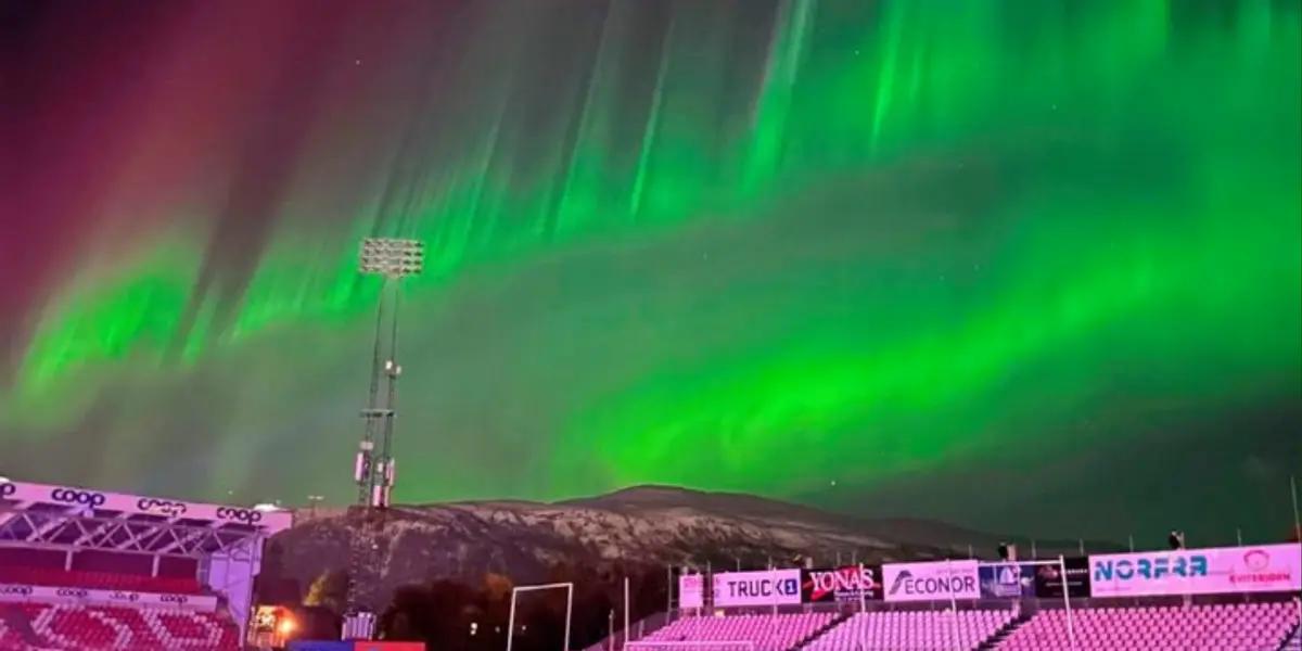 The northern lights provided a spectacular natural display over the Norwegian football club's Arctic home.
