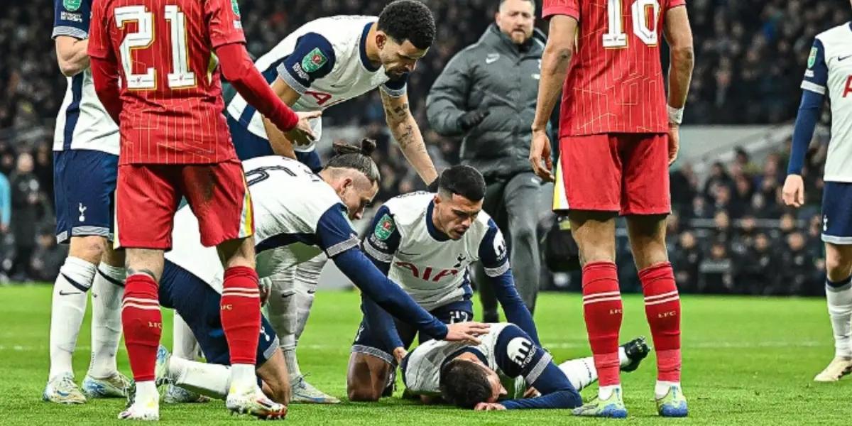 The Uruguayan midfielder fell to the turf in the middle of the Carabao Cup match between Liverpool and Tottenham