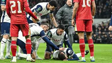 The Uruguayan midfielder fell to the turf in the middle of the Carabao Cup match between Liverpool and Tottenham