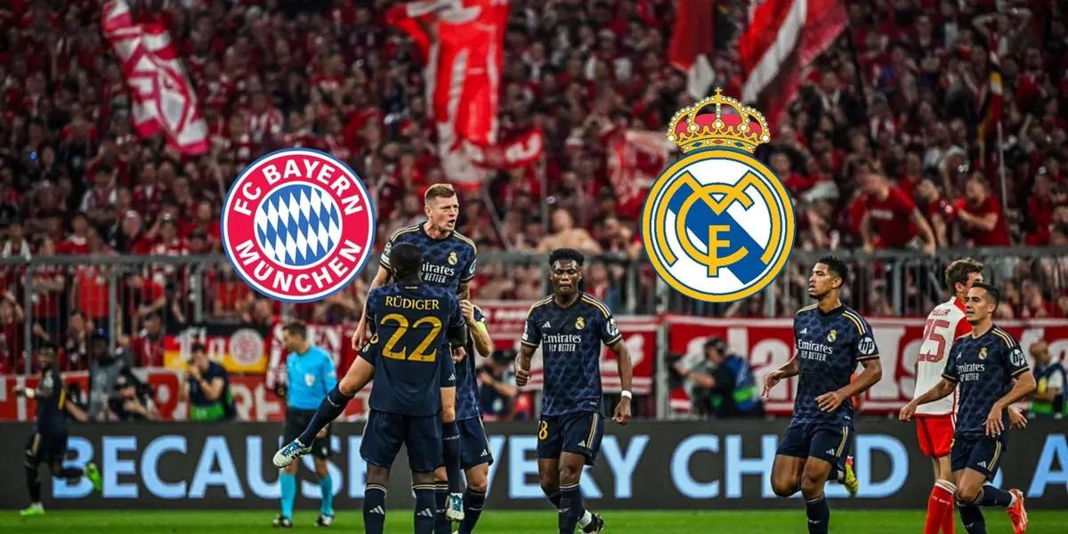 Toni Kroos and the rest of the Real Madrid team celebrate a goal vs Bayern Munich.