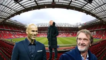 Zidane smile while Erik Ten Hag is serious; Man United co-owner Sir Jim Ratcliffe smiles.