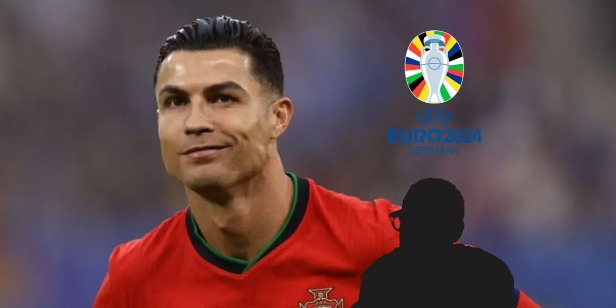 Cristiano Ronaldo smiles with a Portugal jersey on as a mystery legend is below the EURO 2024 logo. (Source: GOATTWORLD X)