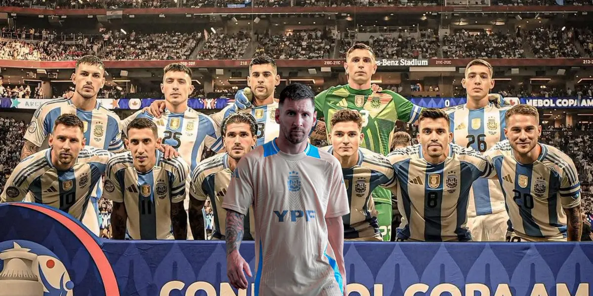 Lionel Messi looks concerned as the Argentina national team pose for a picture together for Copa America. (Source: All About Argentina X)