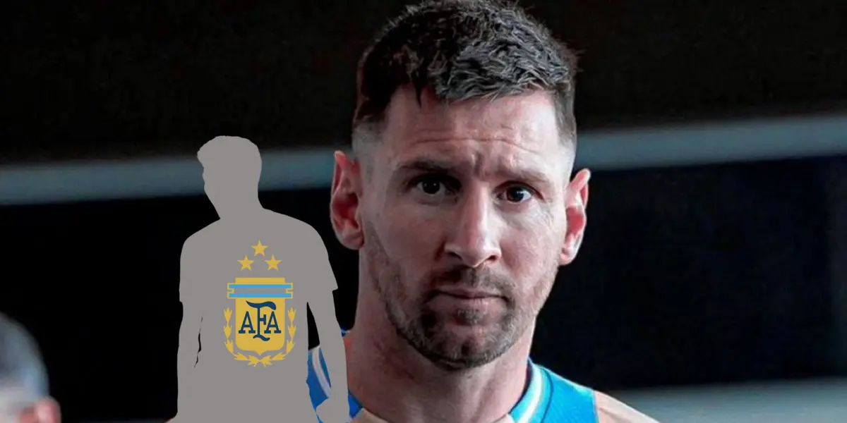 Lionel Messi looks serious while wearing the Argentina national team jersey and a mystery player has the Argentina national team badge on him.