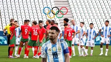 Lionel Messi looks upset with the Argentina jersey while the Morocco and Argentina players are on the pitch with no fans. (Source: BR Football) 