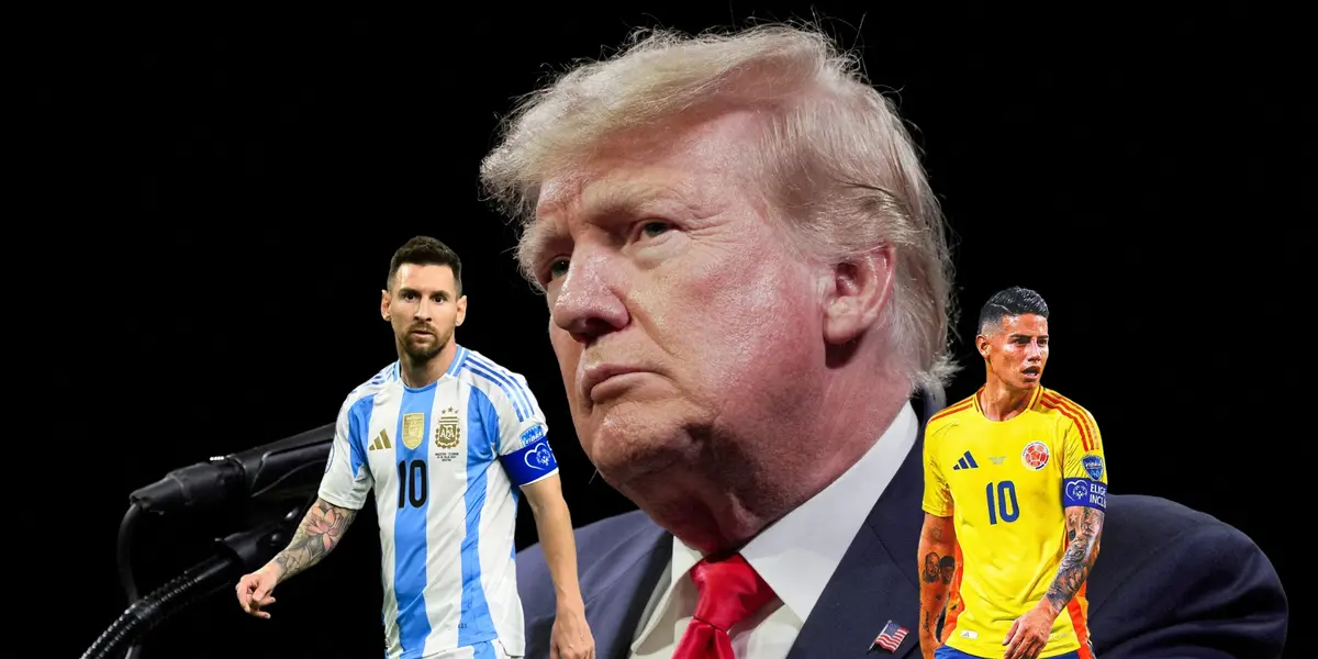 Lionel Messi wears the Argentina jersey and Colombia wears the Colombia jersey while Donald Trump is in a press conference. (Source: REUTERS, USA TODAY, FOX SPORTS)