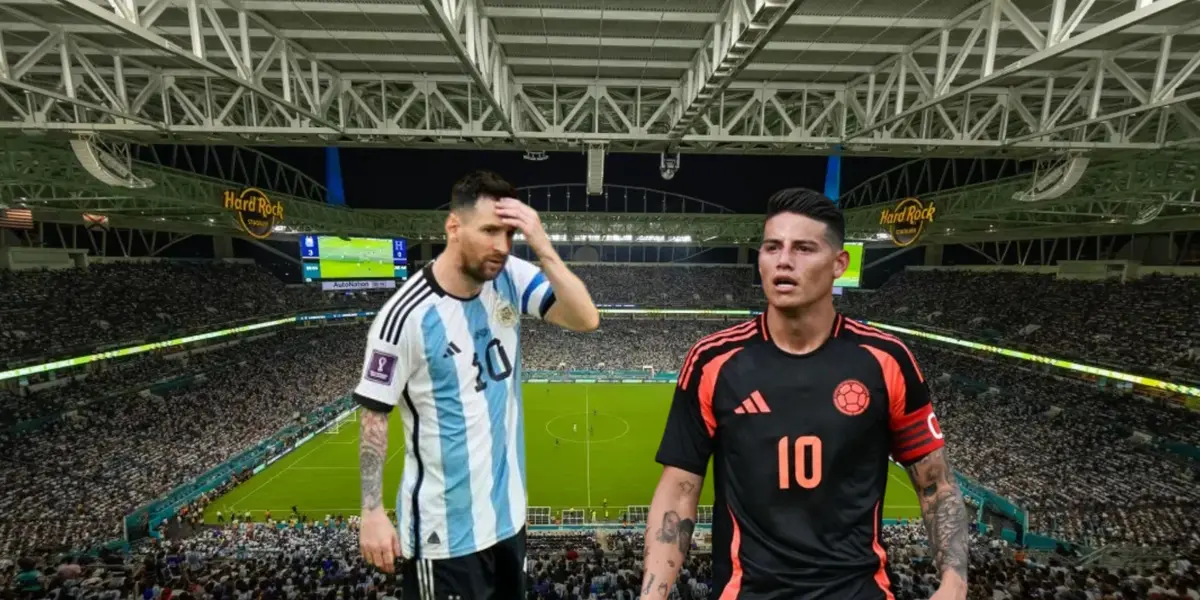 Messi with Argentina jersey, James Rodriguez with the Colombia jersey and the Hard Rock Stadium (Source: ESPN, Primicias)